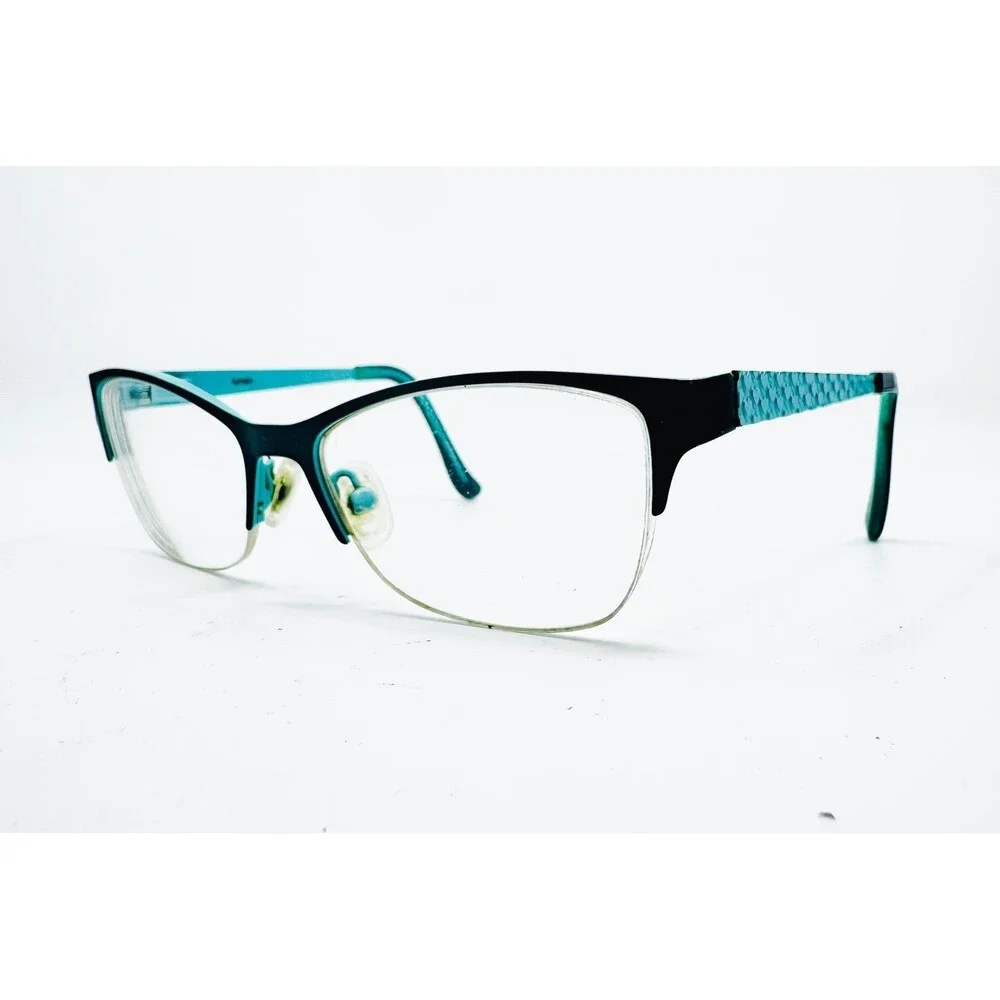 Brille Eyeglasses Womens Black Teal Cat Eye Heart Temple 51-17-135